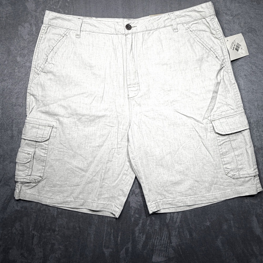 Paradise Collection Mens Linen Blend Cargo Shorts Camel Khaki Size 42 Resort NWT